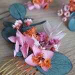 peigne fleuri rose et orange